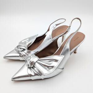 Nordstrom Rack Tara Bow Slingback Pump Pointed Toe Silver Size US8M EU39